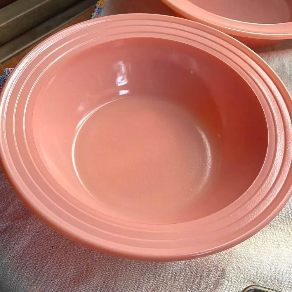 Vintage Hazel Atlas Moderntone Platonite Pastel pink bowls. Lot of 2